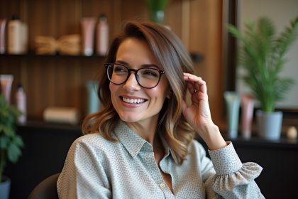 Femme élégante en salon de coiffure moderne