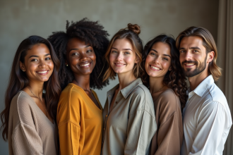 Groupe divers d'adultes en studio avec expressions naturelles